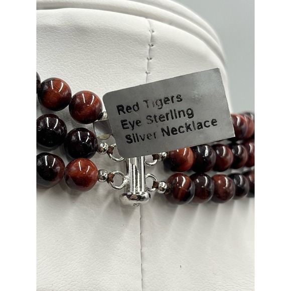 Red Tigers Eye Triple Strand Layered Sterling Silver Necklace New - Picture 12 of 16